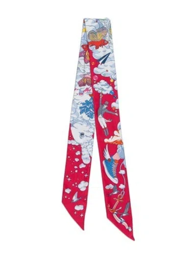 Pre-owned Hermes Sur Mon Nuage Silk Twilly Scarf In Pink