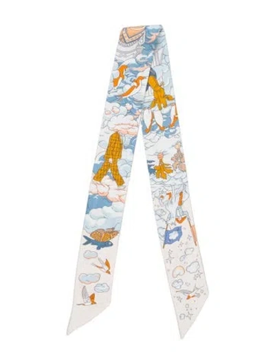 Pre-owned Hermes Sur Mon Nuage Silk Twilly Scarf In Red