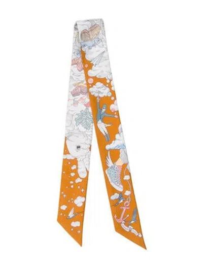 Pre-owned Hermes Sur Mon Nuage Silk Twilly Scarf W/ Tags In Brown