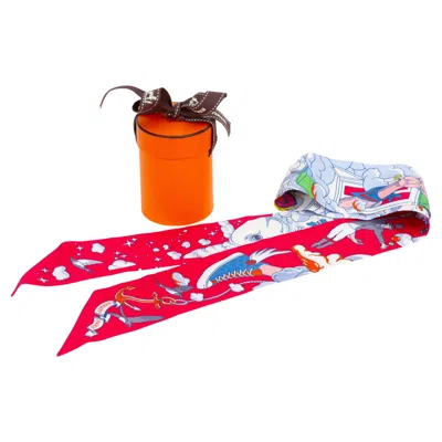 Pre-owned Hermes Hermès "sur Mon Nuage" Twilly Scarf In Red