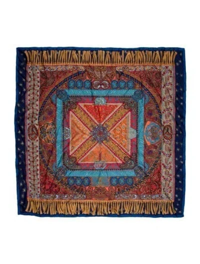 Pre-owned Hermes Sur Un Tapis Volant Silk Scarf In Blue