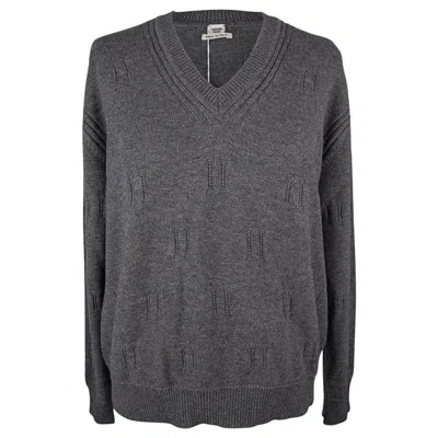 Pre-owned Hermes Sweater Voyage Wide V-neck Gris Anthracite 40 / 6 In Black