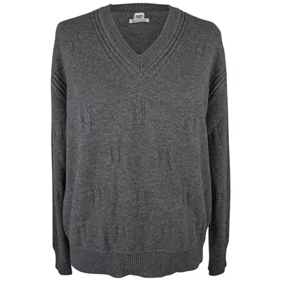 Pre-owned Hermes Sweater Voyage Wide V-neck Gris Anthracite 42 / 8 New W/pouch In Black