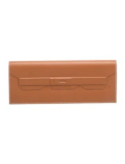Pre-owned Hermes Swift Birkin Shadow Clutch In Brown