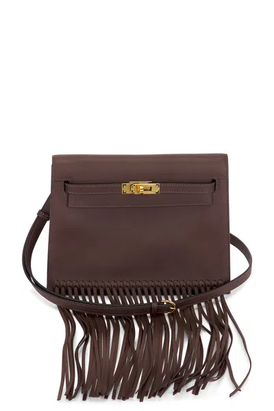 Pre-owned Hermes Swift Danse Fringe Kelly Handbag In Moka