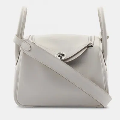 Pre-owned Hermes Swift Gris Pale Lindy Mini Verso Shoulder Crossbody Bag Shw In White