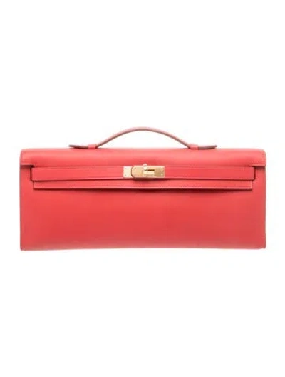 Pre-owned Hermes Swift Kelly Cut Clutch In Red