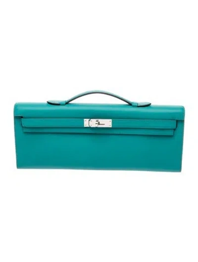 Pre-owned Hermes Swift Kelly Cut Pochette In Blue