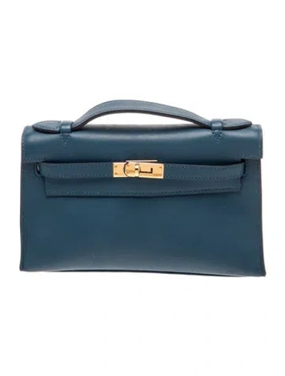 Pre-owned Hermes Swift Kelly Pochette In Blue