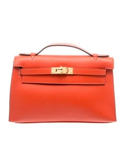 Pre-owned Hermes Swift Kelly Pochette In Red