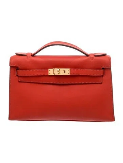 Pre-owned Hermes Swift Kelly Pochette In Red