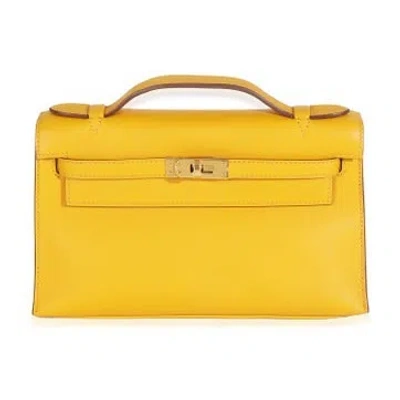 Pre-owned Hermes Swift Kelly Pochette In Yellow