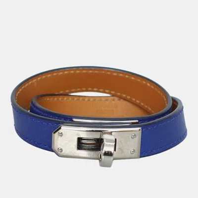 Pre-owned Hermes Swift Leather Dark Blue Kelly Double Tour Bracelet