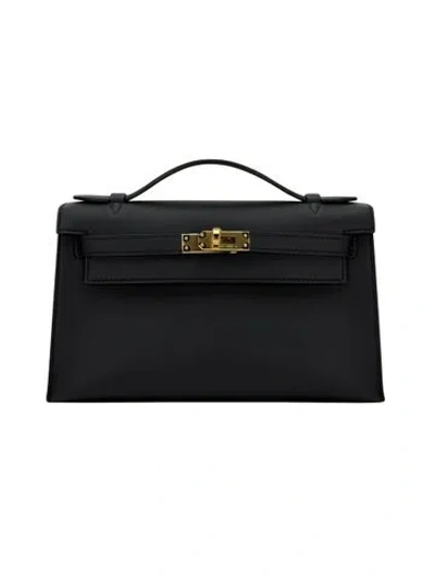 Pre-owned Hermes Swift Leather Kelly Pochette Mini 2025 In Black