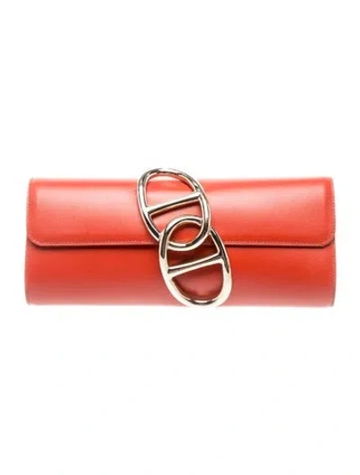 Pre-owned Hermes Tadelakt Egee Clutch In Orange