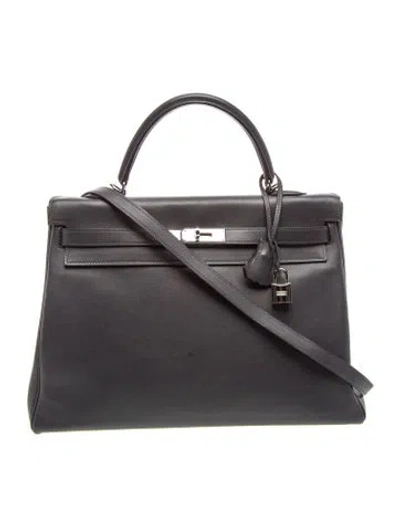 Pre-owned Hermes Tadelakt Kelly Retourne 35 In Black