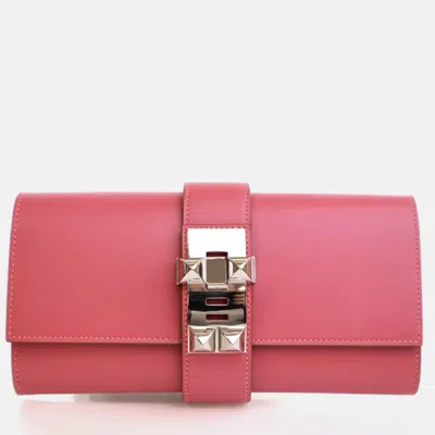 Pre-owned Hermes Tadelakt Medor Rose Lipstick Clutch In Pink