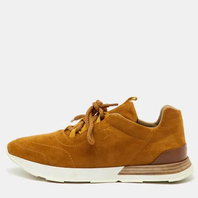 Pre-owned Hermes Tan/brown Suede And Leather Buster Lace Up Sneakers Size 39.5