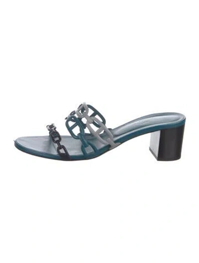 Pre-owned Hermes Tandem Chaîne D'ancre Insignia Leather Sandals In Blue