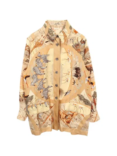 Pre-owned Hermes Tanzanie Silk Shirt In Neutral