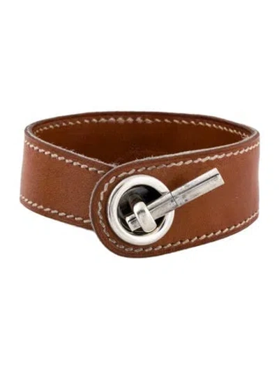 Pre-owned Hermes Tapered Leather Toggle Bracelet In Brown