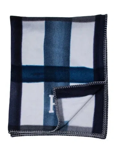 Pre-owned Hermes Tartan Dye Throw Blanket In Blue