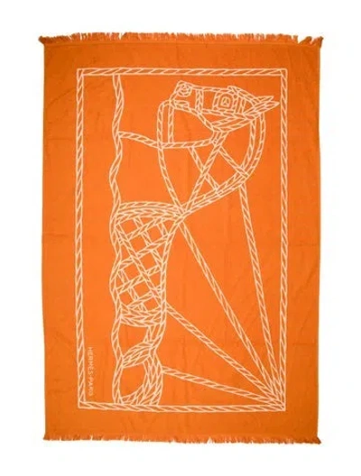 Pre-owned Hermes Tatoo Cheval A L'eau Yachting Beach Towel W/ Tags In Orange