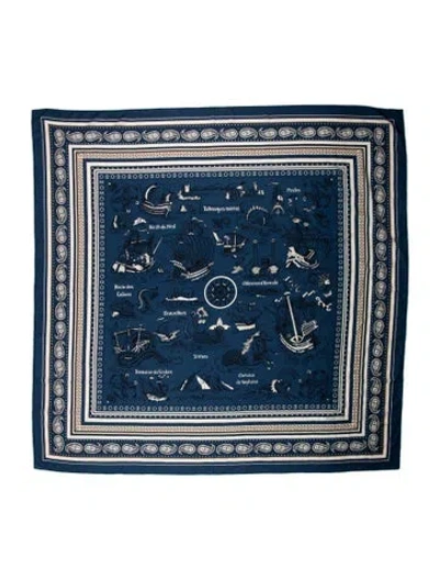Pre-owned Hermes Tatouages Marins Cashmere Shawl In Blue