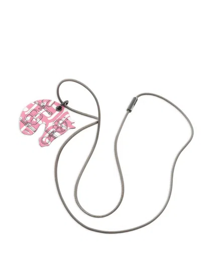 Pre-owned Hermes Tattersall Enamel Necklace In Pink