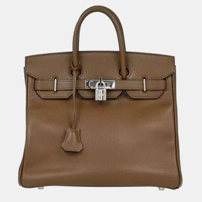 Pre-owned Hermes Taupe Gray Epsom Haut A Courroies 28 Handbag In Brown