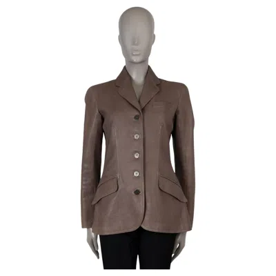 Pre-owned Hermes Taupe Leather 2010 Blazer Jacket 38 S In Brown