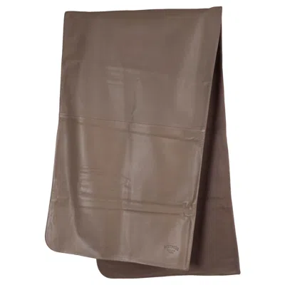 Pre-owned Hermes Taupe Leather & Cashmere Shawl Scarf In Brown