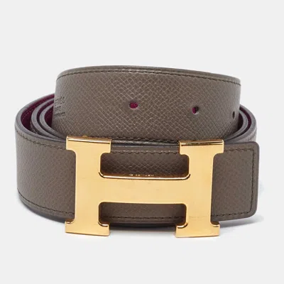 Pre-owned Hermes Taupe/tosca Swift And Epsom Leather H Buckle Reversible Belt 85cm In Pink