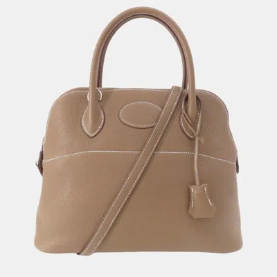 Pre-owned Hermes Taurillon Bolide 31 Etoupe Handbag In Brown