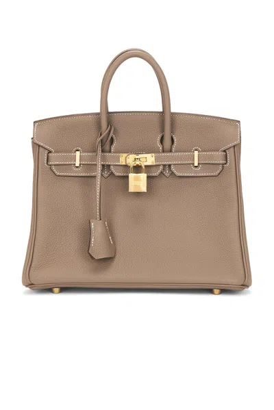 Pre-owned Hermes Taurillon Clemence Birkin 25 Handbag In Brown