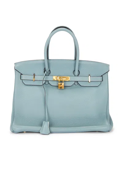 Pre-owned Hermes Taurillon Clemence Birkin 35 Retourne Handbag In Blue