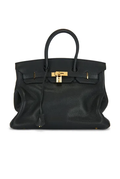 Pre-owned Hermes Taurillon Clemence Birkin 40 Retourne Handbag In Black