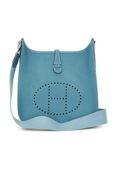 Pre-owned Hermes Taurillon Clemence Evelyne I Pm Shoulder Bag In Bleu Jean