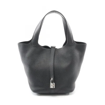 Pre-owned Hermes Taurillon Clemence Leather Handbag () In Black