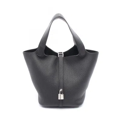 Pre-owned Hermes Taurillon Clemence Leather Handbag () In Black