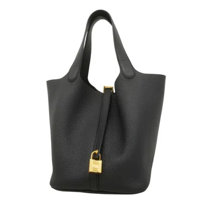 Pre-owned Hermes Taurillon Clemence Leather Handbag () In Black