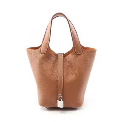 Pre-owned Hermes Taurillon Clemence Leather Handbag () In Brown