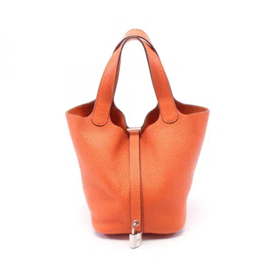 Pre-owned Hermes Taurillon Clemence Leather Handbag () In Orange