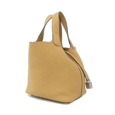 Pre-owned Hermes Taurillon Clemence Leather Handbag () In Sand