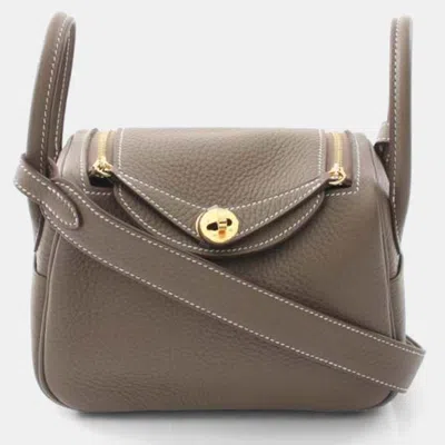 Pre-owned Hermes Lindy Mini Etoupe Gray