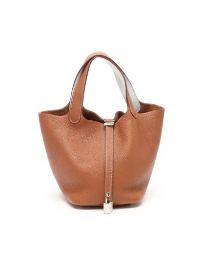 Pre-owned Hermes Hermès Taurillon Clemence Picotin 18 Gold Bag
