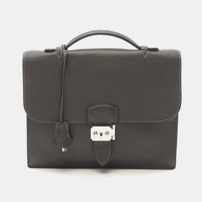 Pre-owned Hermes Sac A Depeche 27 Business Bag K Taurillon Clemence Graphite In Gray