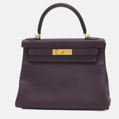 Pre-owned Hermes Taurillon Raisin Kelly Handbag In Purple