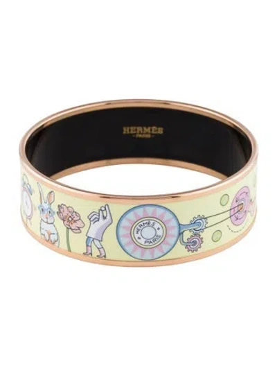 Pre-owned Hermes Tea For Two Wide Enamel Bangle Bracelet, 7.5" In Multi