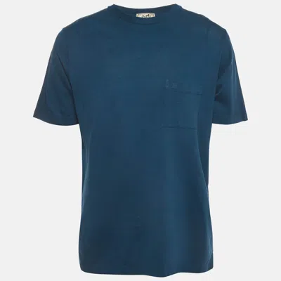 Pre-owned Hermes Teal Blue Cotton Pique Crew Neck T-shirt L